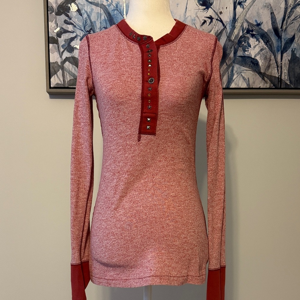 Free People Red Long Sleeve Henley Top